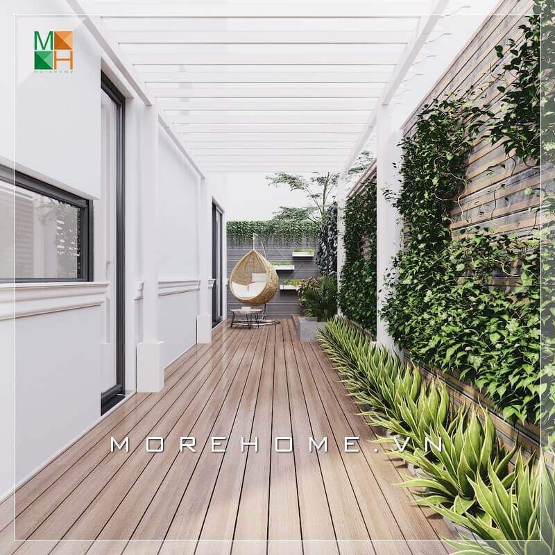 Ý tưởng thiết kế lối đi hông nhà biệt thự, nhà phố với hàng cây xanh mướt và cây leo tường tràn đầy năng lượng gần gũi thiên nhiên.